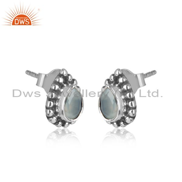 Oxidized designer 925 silver aqua chalcedony gemstone earrings