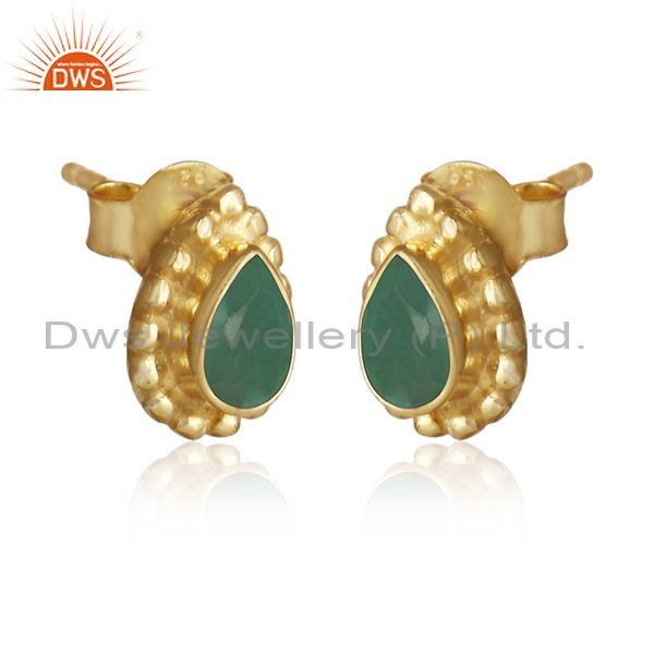 Emerald gemstone designer sterling silver gold plated womens earrings