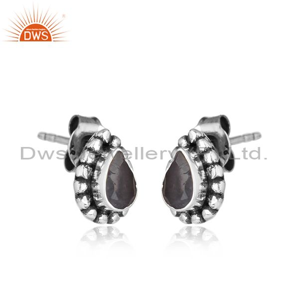 Iolite gemstone design black oxidized silver stud earrings jewelry