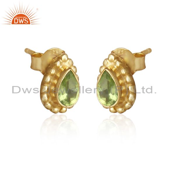 Peridot gemstone womens designer gold plated silver stud earrings