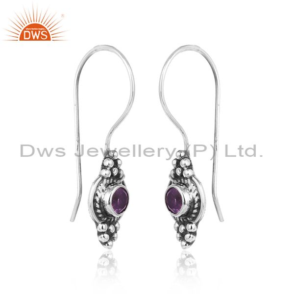 Antique oxidized 925 silver natural amethyst gemstone earrings