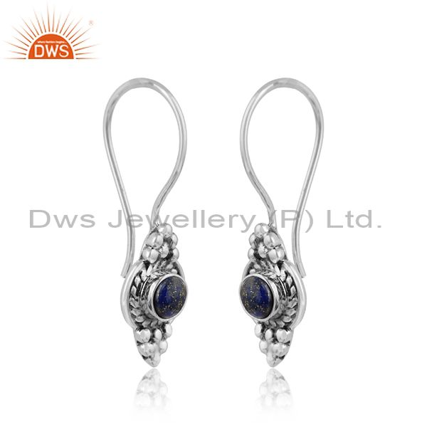 Lapis lazuli gemstone designer 925 silver handmade oxidized earring