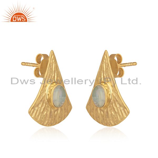 Exporter Design Texture 18k Gold Plated Silver Gemstone Earrings Jewelry