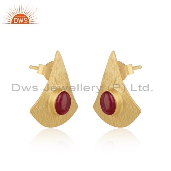 Supplier of Texture Design Gold On Silver 925 Dyed Ruby Earrings