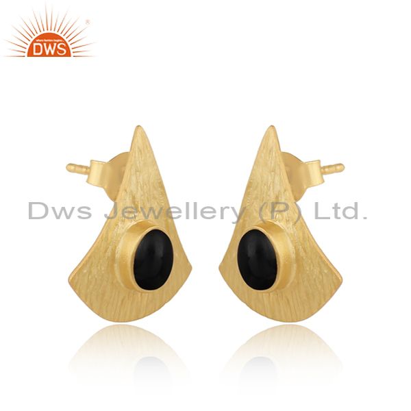 Supplier of Texture Design Gold On Silver 925 Black Onyx Earrings