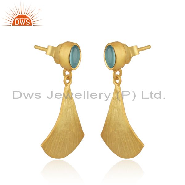 Supplier of Textured Gold on Silver Dangle Aqua Chalcedony Earring