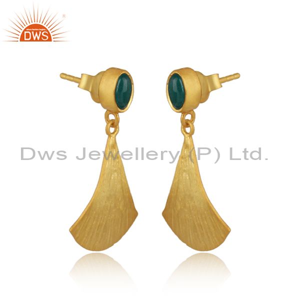 Supplier of Textured Gold on Silver Dangle Dyed Emerald Earring
