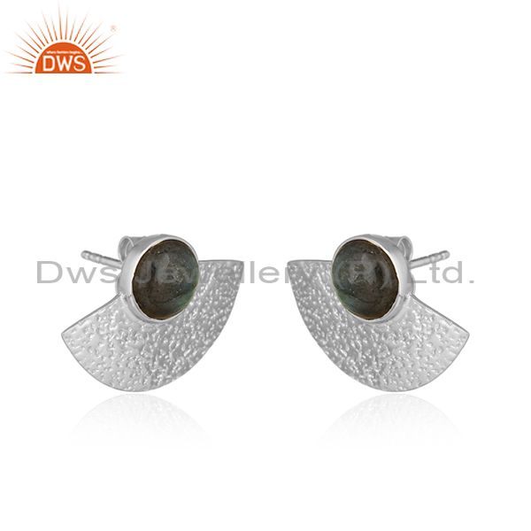 Exporter Labradorite Gemstone Texture Fine Silver Womens Stud Earrings
