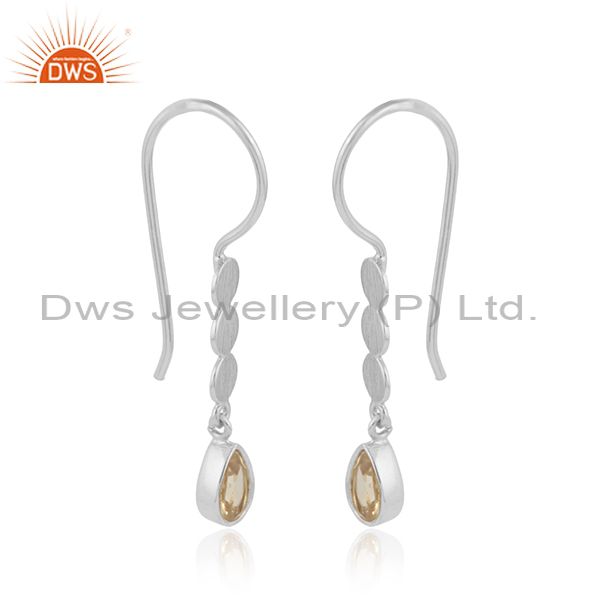 Drop design 925 sterling silver natural citrine gemstone earrings