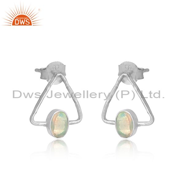 Triangle designer fine silver 925 ethiopian opal gemstone earring