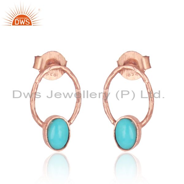 Arizona turquoise dainty designer studs in rose gold on silver