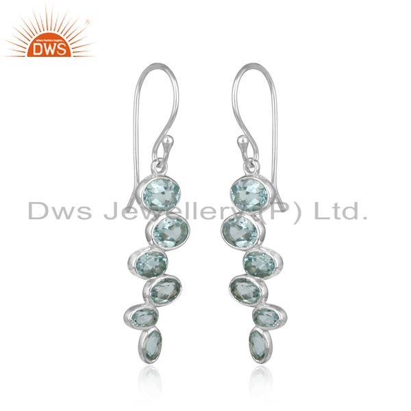 New 925 sterling fine silver blue topaz gemstone earrings jewelry