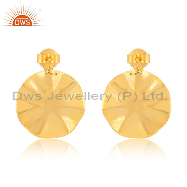 Natural pearl gemstone disc design gold plated 925 silver earrings