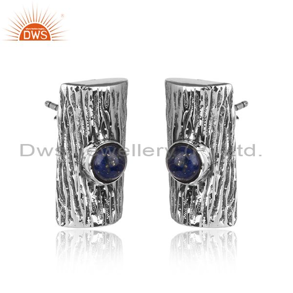 Lapis lazuli gemstone vintage design oxidized 925 silver earrings