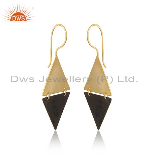 Triangle two tone plated 925 sterling plain silver earrings jewelry
