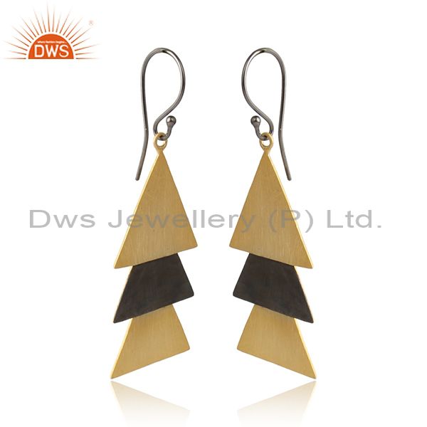 Two tone plated plain silver triangle shape designer earrings
