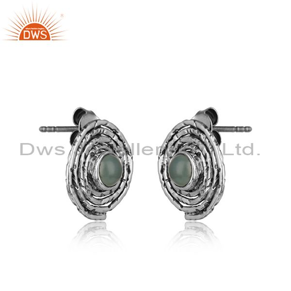 Designer black oxidized 925 silver aqua chalcedony gemstone earrings