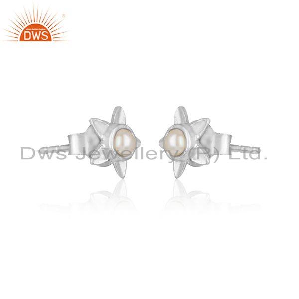 Designer leaves earring in solid silver 925 with exquisite pearl