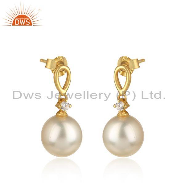 18k gold plated 925 silver natural pearl cz gemstone earrings