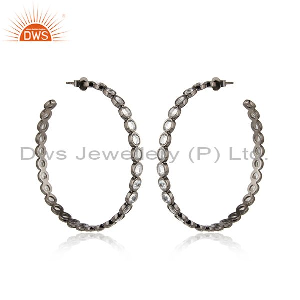White zircon gemstone rhodium plated designer silver earrings