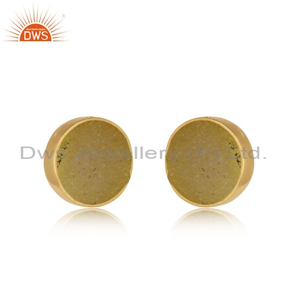 Elegant dainty studs in yelow gold on silver 925 with yellow druzy
