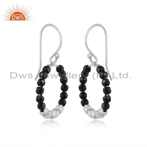 Handmade designer sterling silver 925 black onyx bead hoop