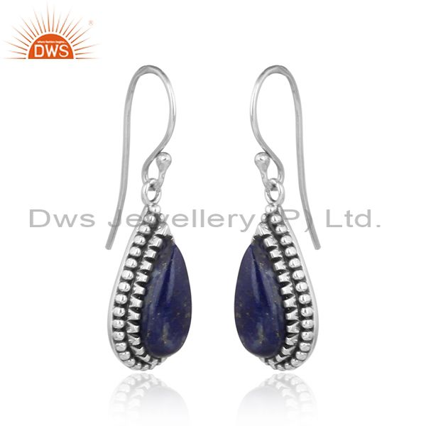 Textured artisan oxidized silver 925 dangle with natural lapis
