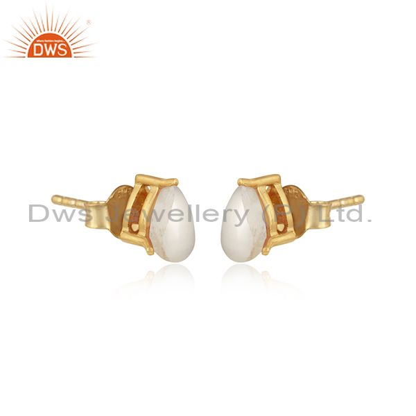 Designer dainty yellow gold on silver 925 studs with pearl