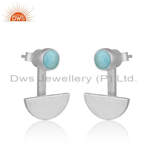 Half moon designer sterling silver earring with larimar
