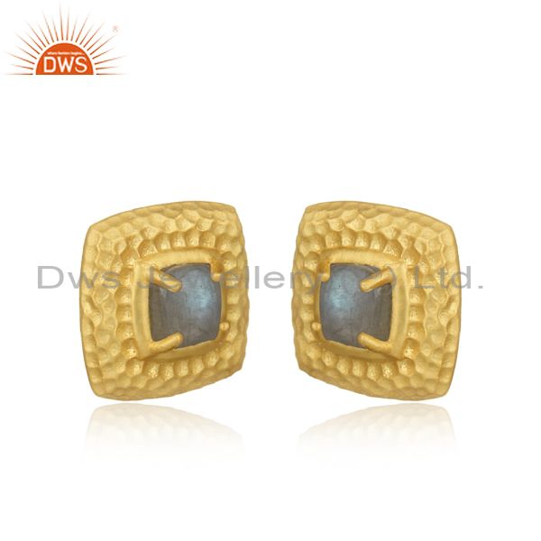 Chunky hammered gold on silver 925 studs with labradorite