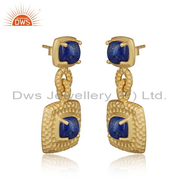 Textured chunky gold on silver 925 dangle with lapis