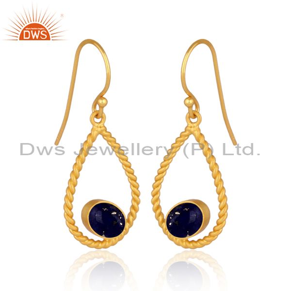 Handmade twisted rope design gold on silver lapis dangle
