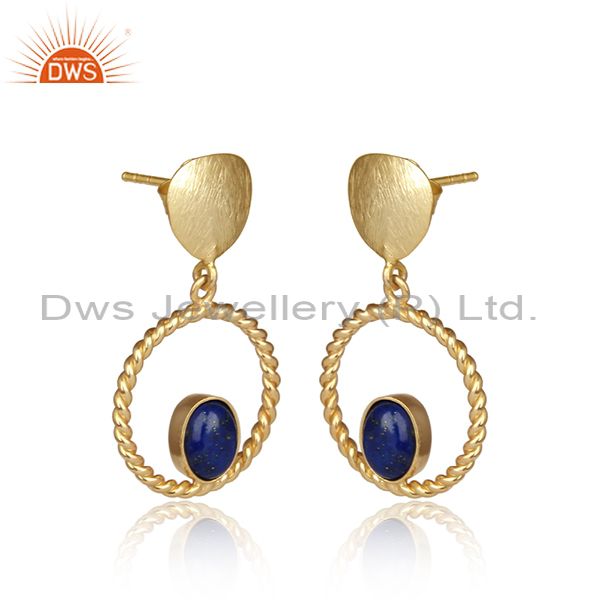 Handcrafted twisted designer gold on silver 925 lapis dangle