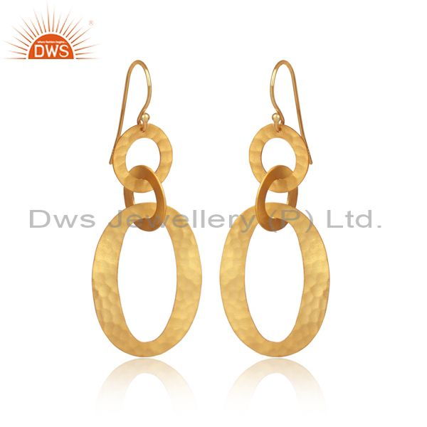 Handmade Rope Style Gold On 925 Silver Oval Dangler Earrings