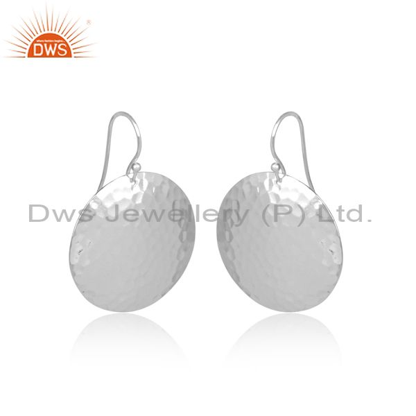Hammered Coin Shaped Fine Silver Wire Hook Earrings