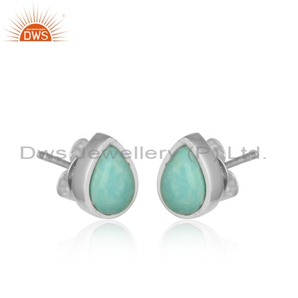 Pear shaped arizona turquoise set fine sterling silver tops