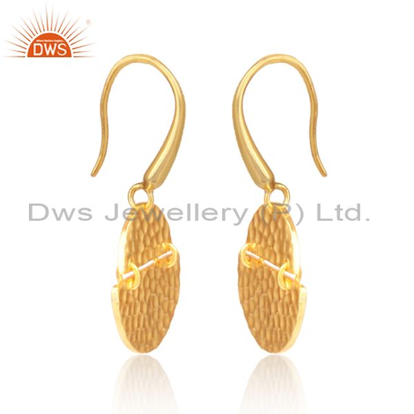 Fancy Gold On Sterling Silver Designer Long Drop Earrings