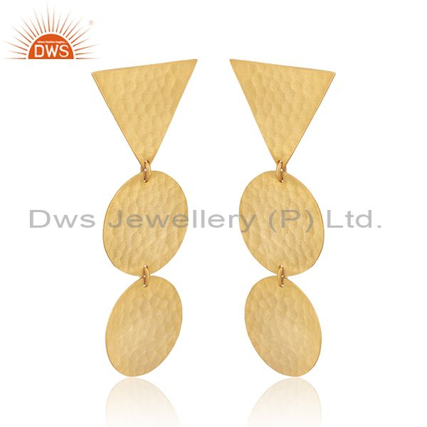 Gold On 925 Silver Triangular And Round Boho Drop Earrings