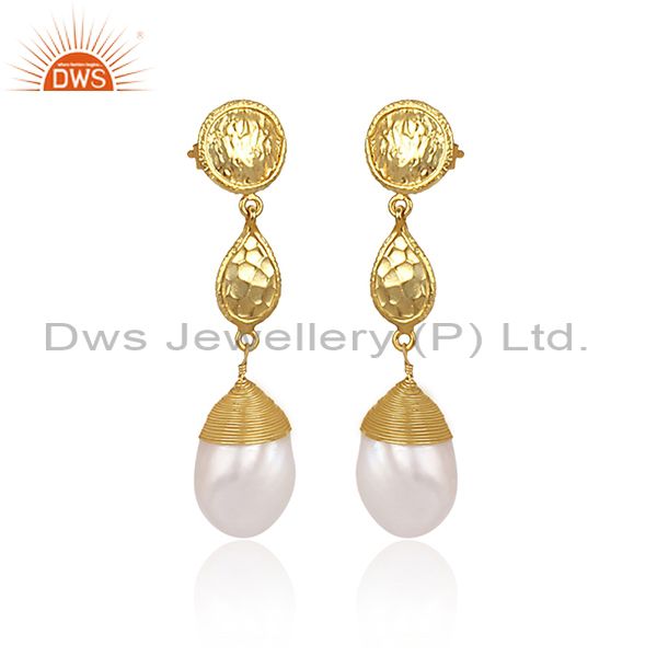 Pearl Set Gold On Silver Handmade Classic Long Drop Earrings