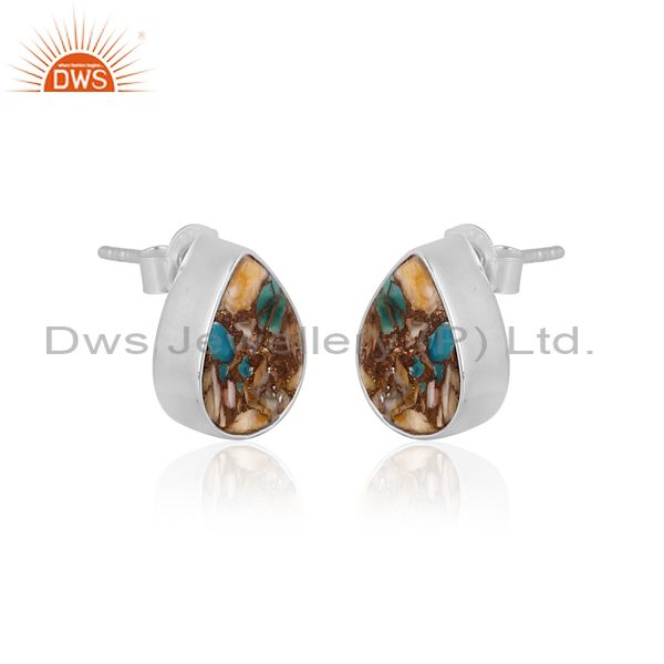 Mojave Copper Oyster Turquoise Coin Set Fine Silver Earrings