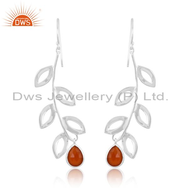Hardbur Textured Sterling Silver Earring With Red Onyx