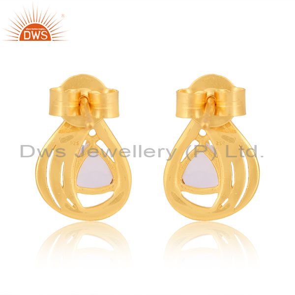 Cz And Rainbow Moonstone Set 18K Gold On Silver Earrings