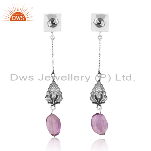 Sterling Silver Drops With Amethyst Tumble Unshaped Stone