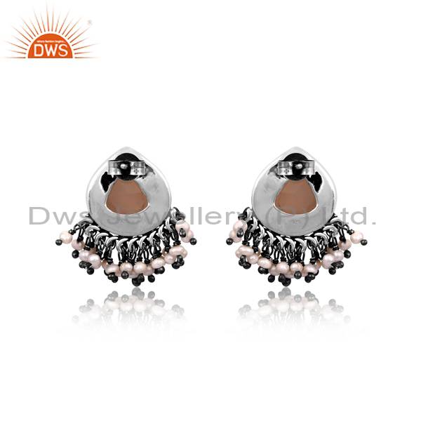 Gray Chalcedony Briolette & Pearl Bead Earrings