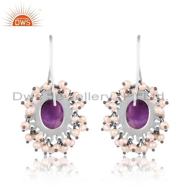 Sterling Silver Earrings With Pearls And Amethyst