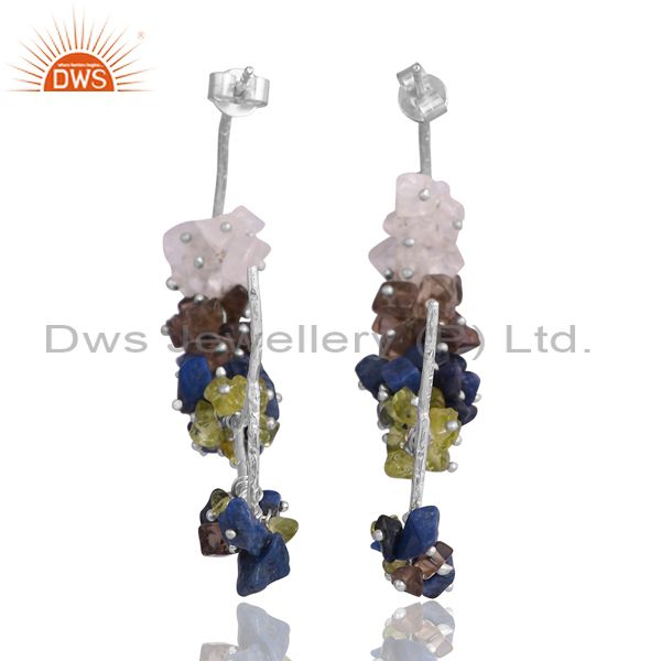 Long Drop Cluster Work Earrings For Women With Mixed Stones