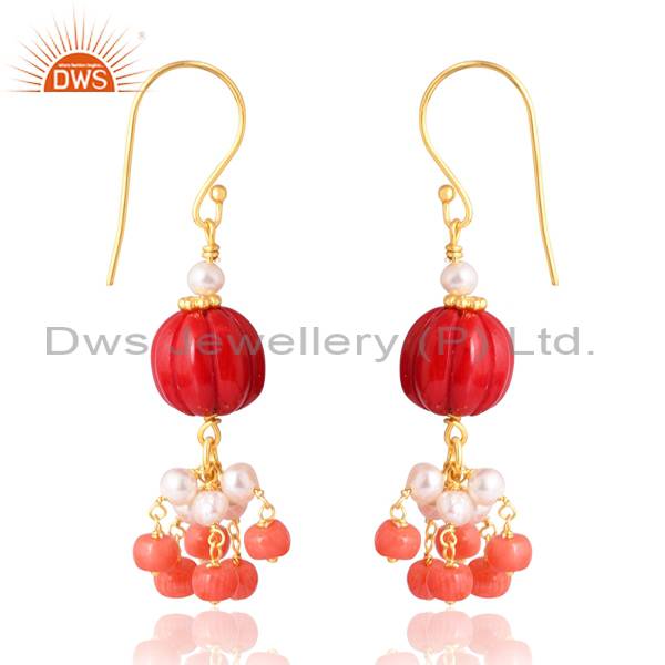Gorgeous Silver & 18K Gold Pink Coral Cultured Earrings
