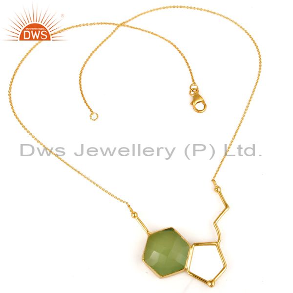 Exporter Dyed Prehnite Chalcedony Sterling Silver Necklace With Yellow Gold Plated