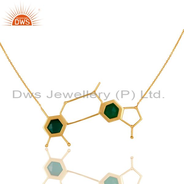 Exporter 14K Yellow Gold Plated Sterling Silver Green Onyx Designer Chain Necklace