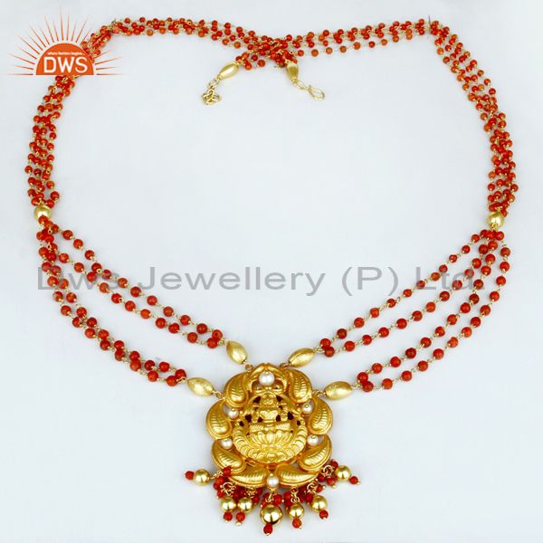 Exporter 18K Gold Plated 925 Sterling Silver Pearl Beads Temple Jewelry Necklace